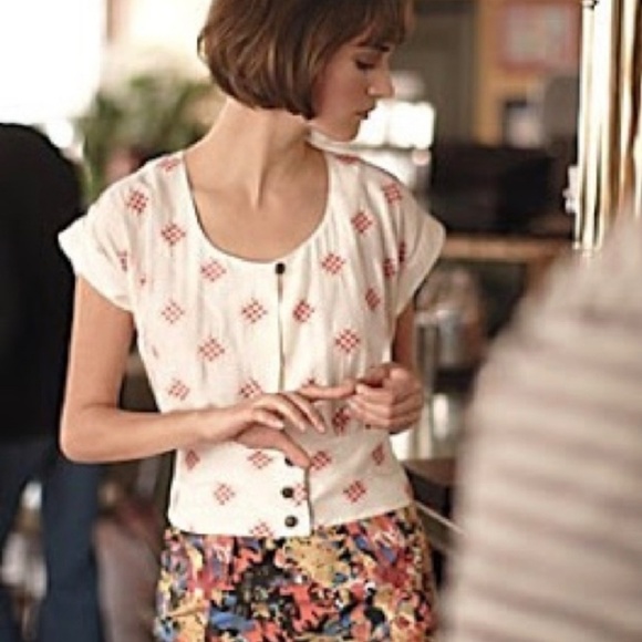 Anthropologie Tops - Anthropologie Floreat Tic Tac Toe Embroidered Top